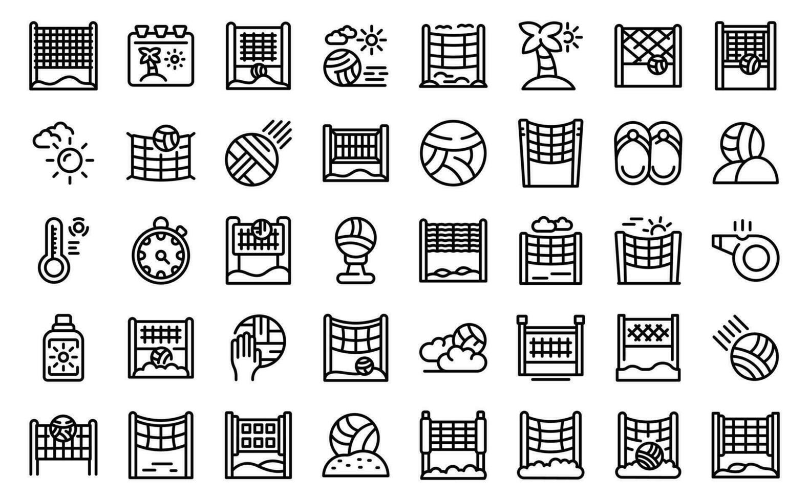 Beach volleyball icons set outline vector. Net court vector