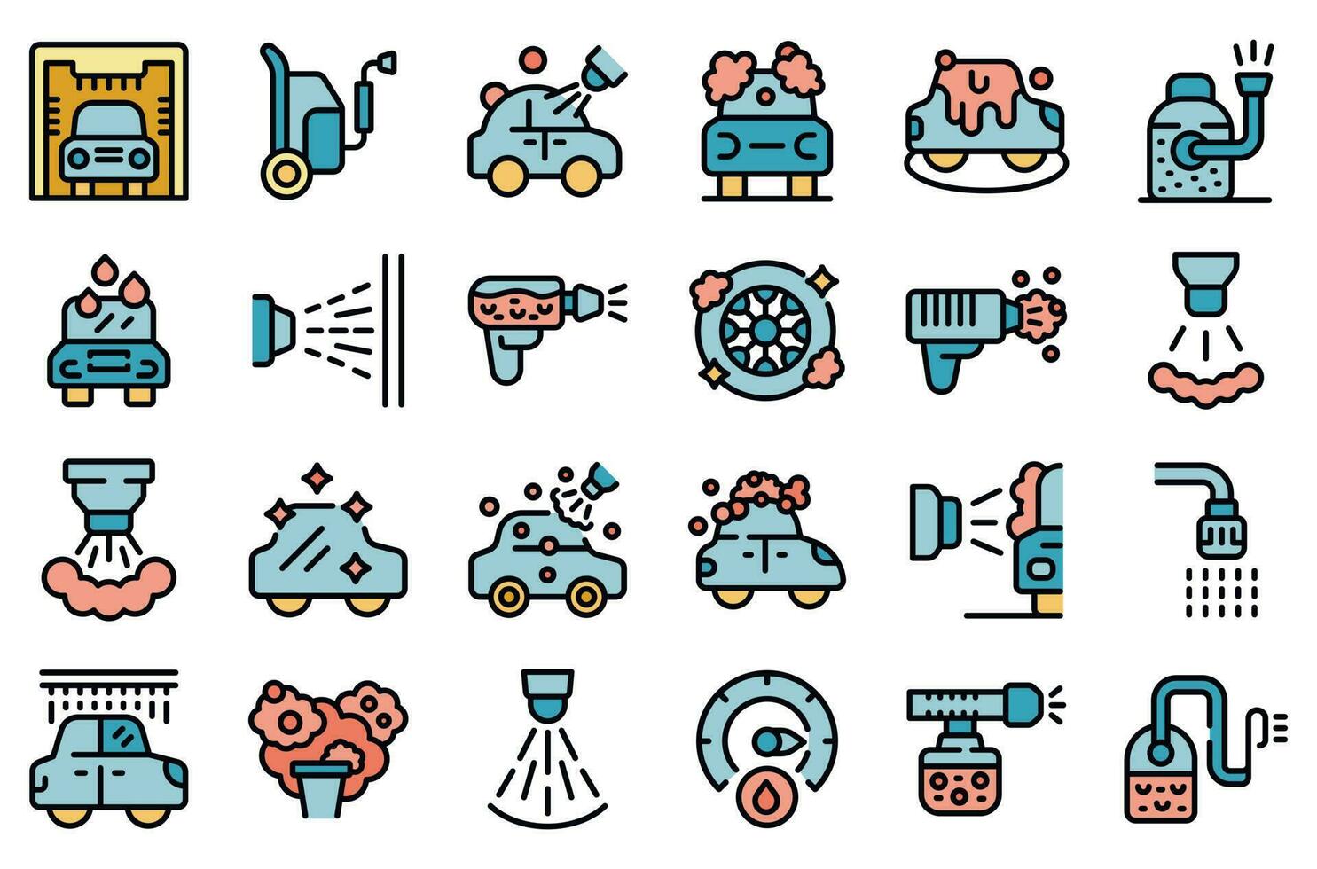 High pressure washer icons set vector flat