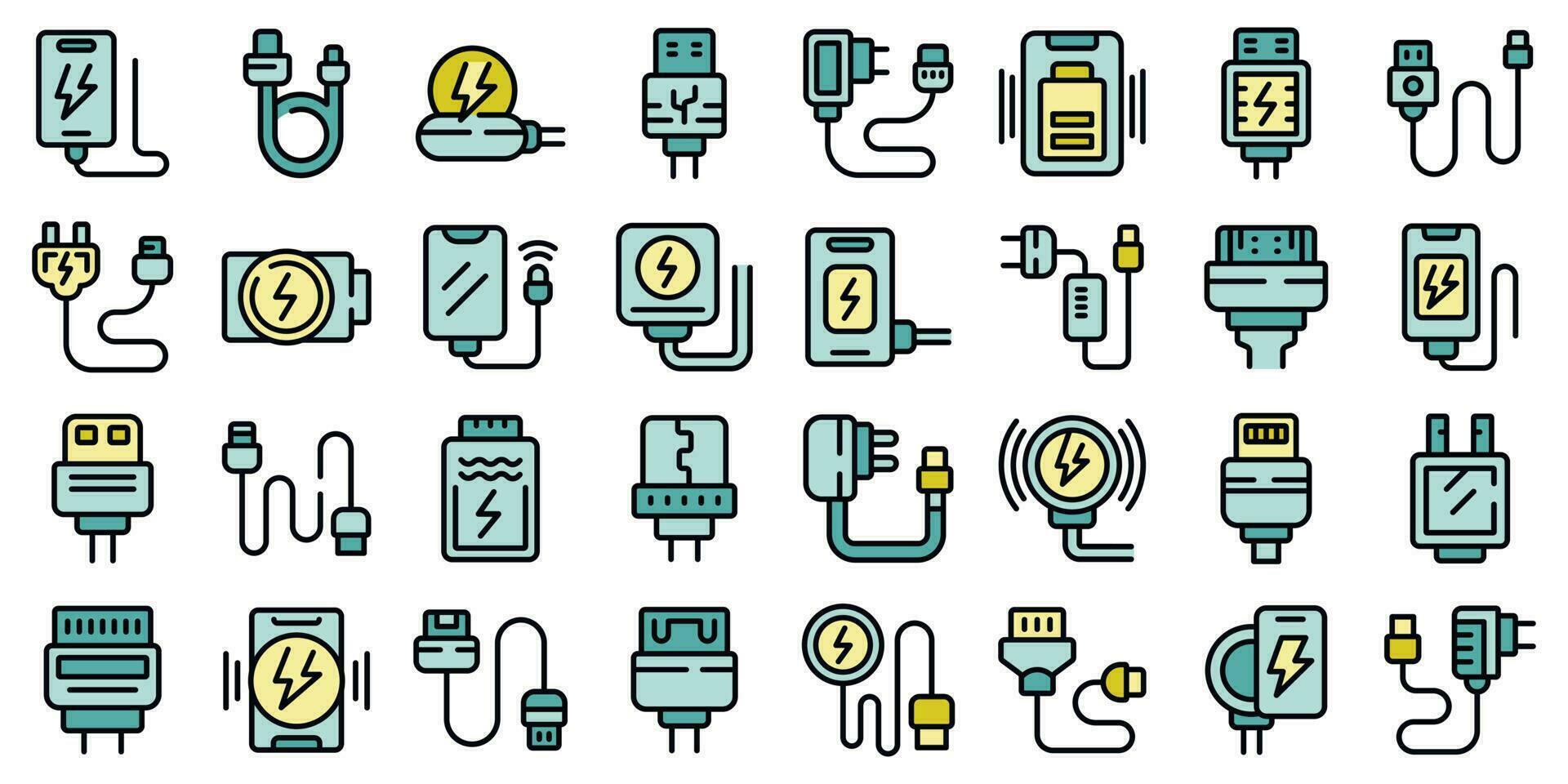 Phone charger icons set vector flat