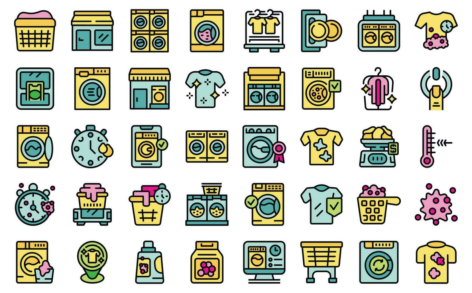 Laundromat icons set vector flat