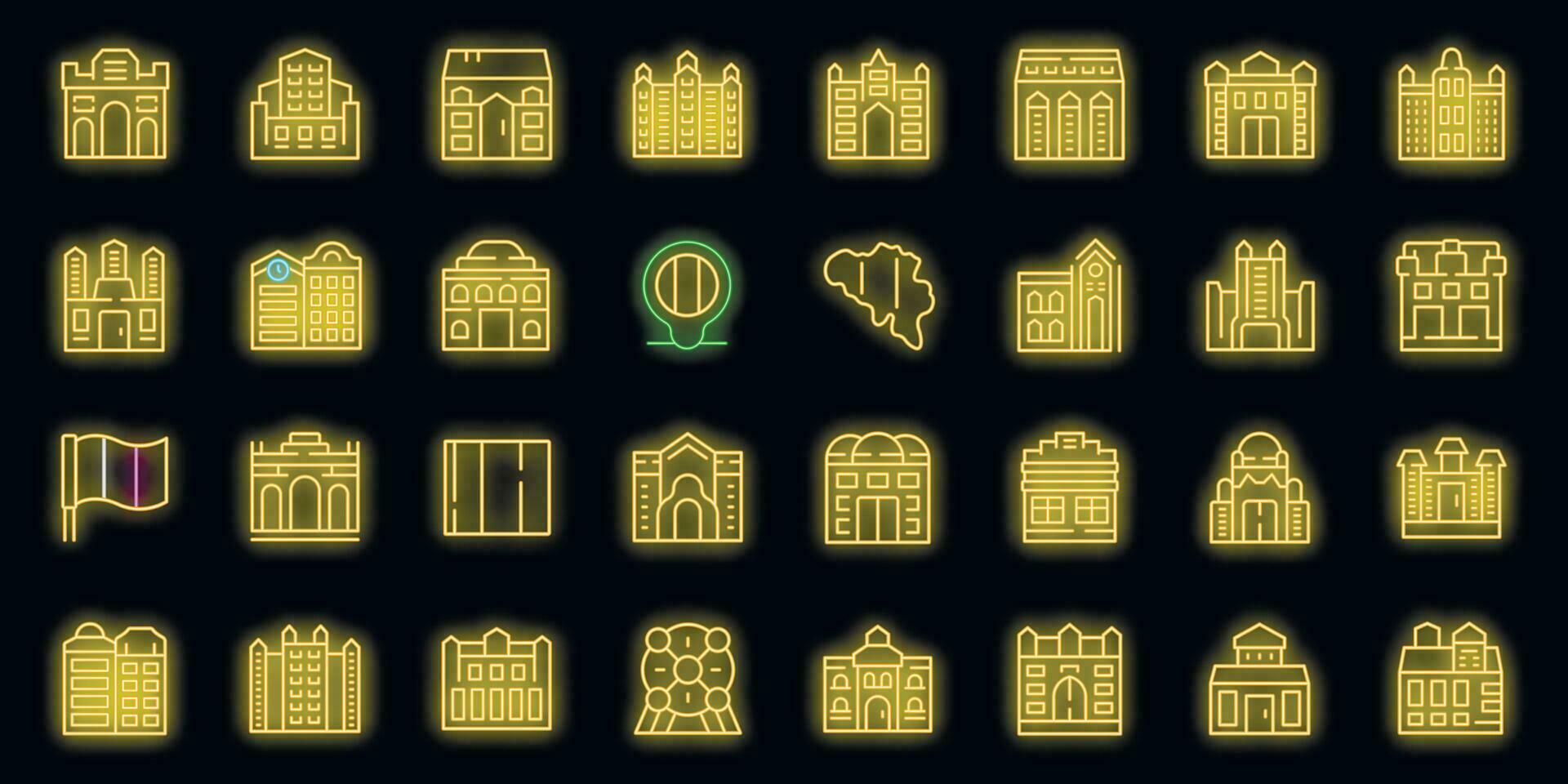 Brussels icons set vector neon