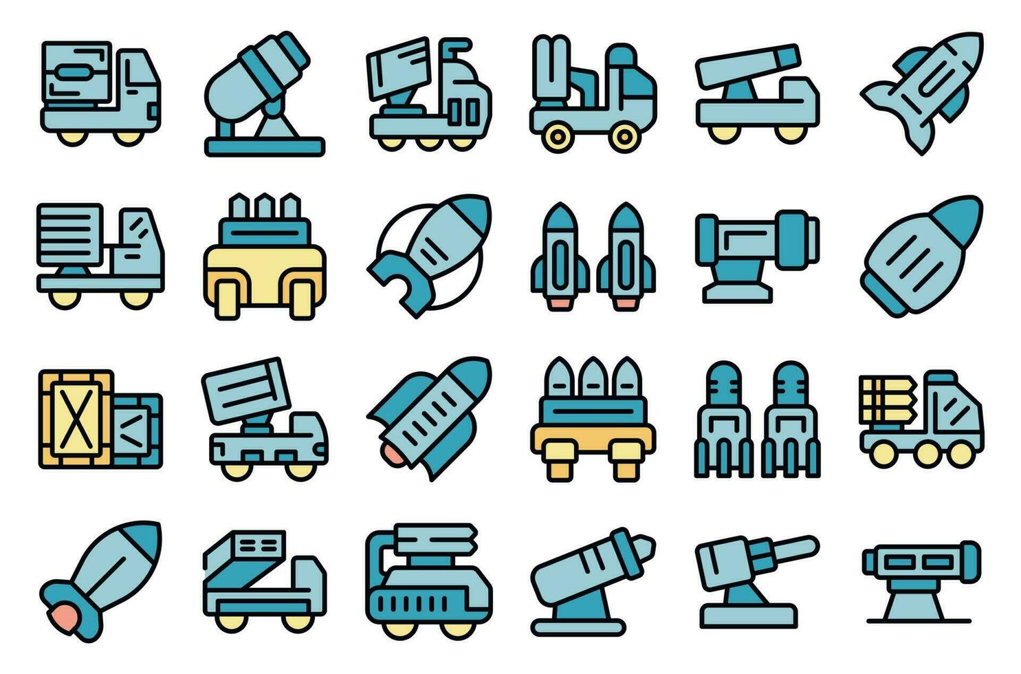 Anti-aircraft missile system icons set vector flat