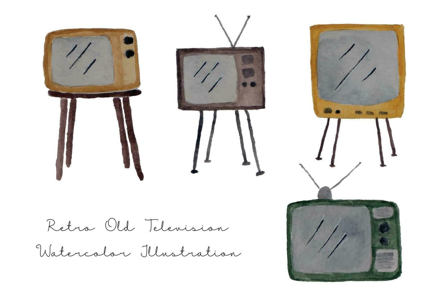 Vintage Old Television Watercolor Illustration vector