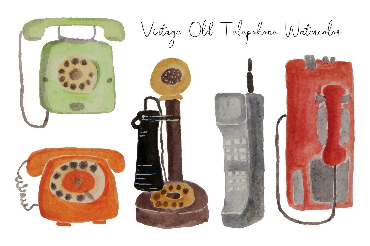 Clásico antiguo teléfono acuarela ilustración vector