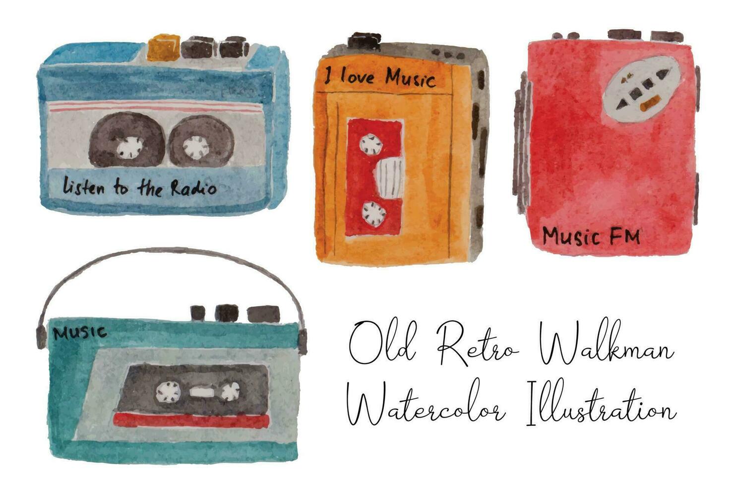 Vintage Old Retro Music Player Watercolor Illustration vector