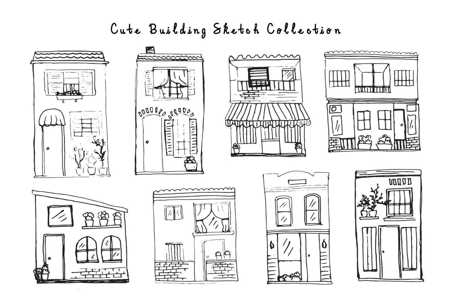 Aesthetic Building Sketch Line Art vector