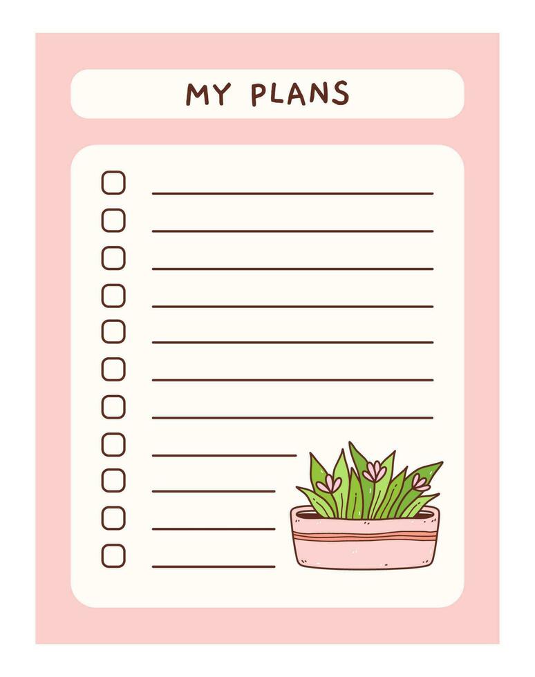 Cute to do list template with floral element. Funny design of daily planner, schedule or checklist. Perfect for planning, memo, notes and self-organization. Vector hand-drawn illustration.