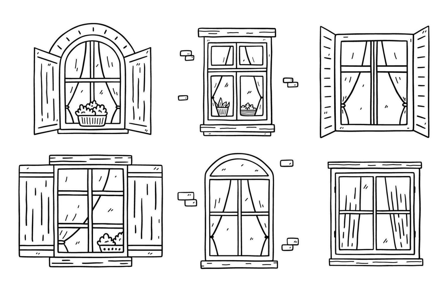 conjunto de diferente cerrado ventanas aislado en blanco antecedentes. vector dibujado a mano garabatear ilustración. Perfecto para decoraciones, logo, varios diseños