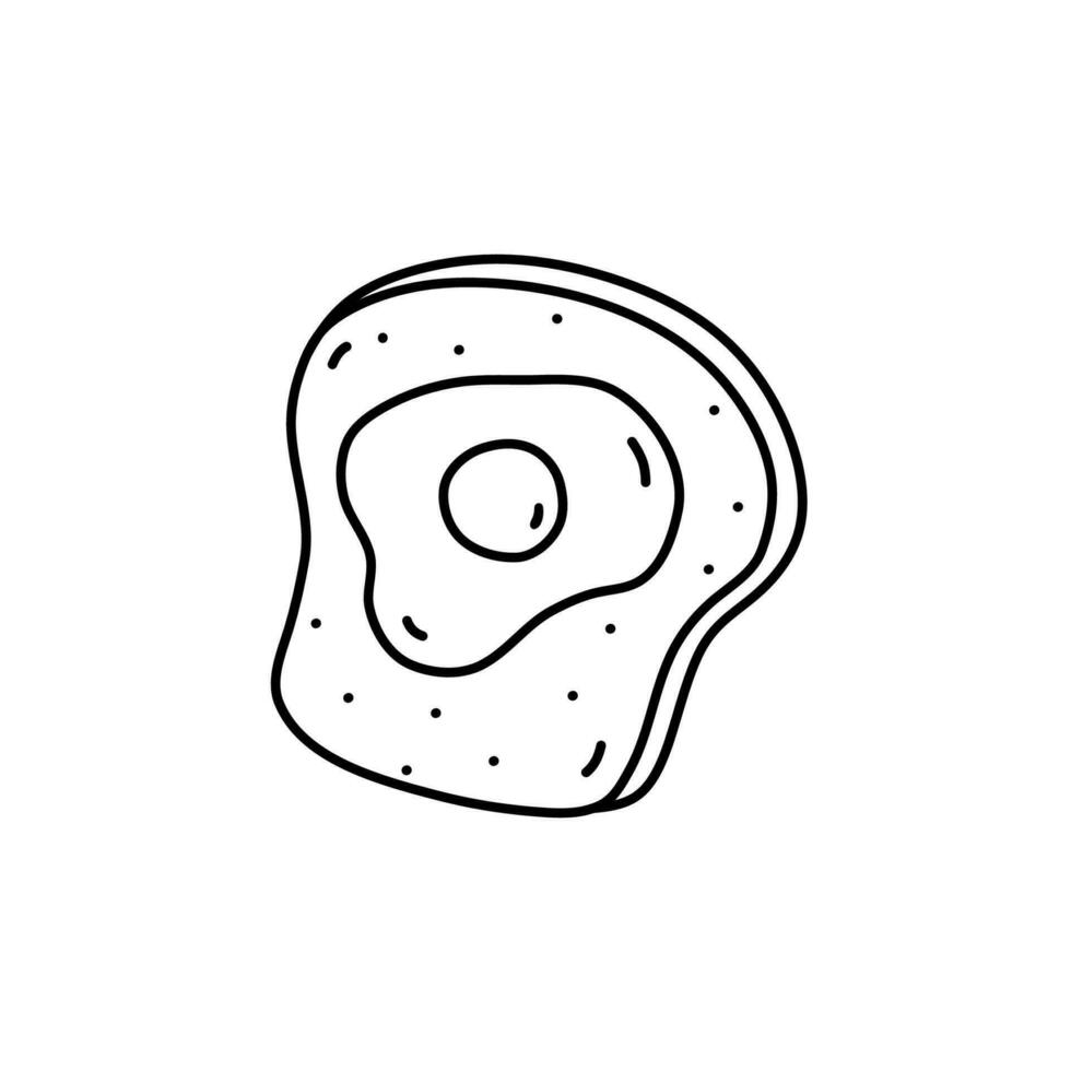 Toast with fried egg isolated on white background. Vector hand-drawn illustration in doodle style. Perfect for various designs, cards, decorations, logo, menu, recipes.