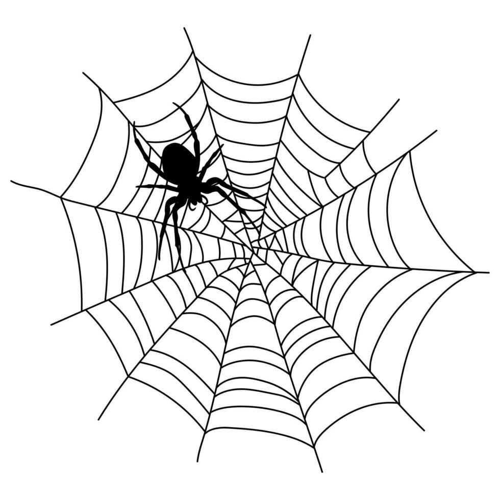Scary black spider web isolated on white. Spooky halloween decoration. vector