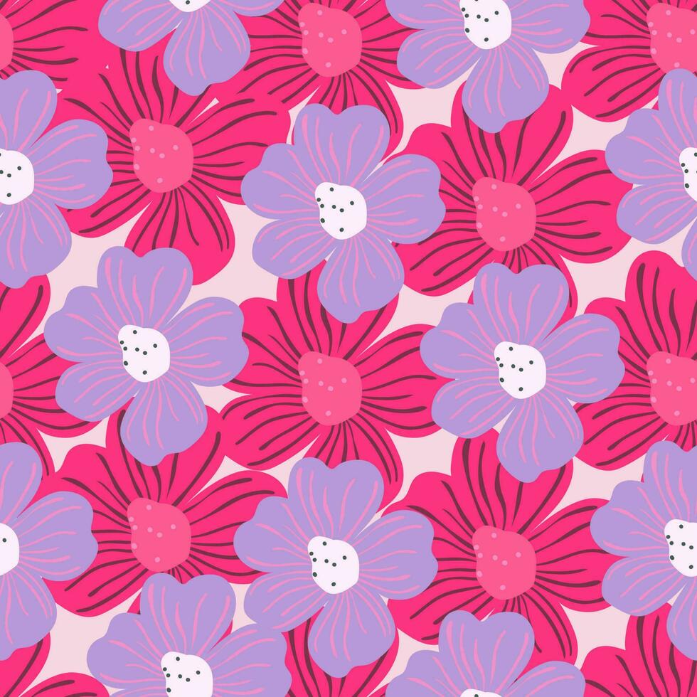 Big bud chamomile flower seamless pattern in simple style. Cute stylized flowers background. vector