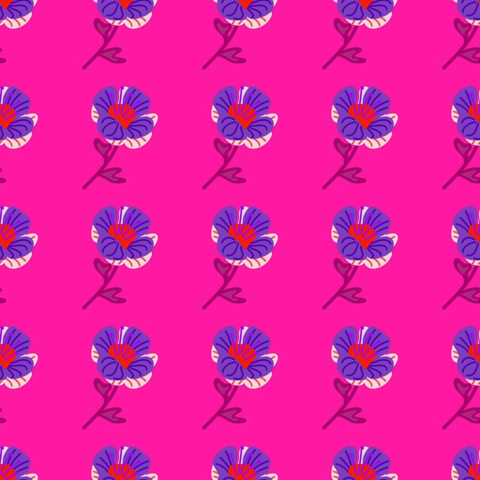 Stylized cute flower seamless pattern in simple style. Abstract floral endless background. vector