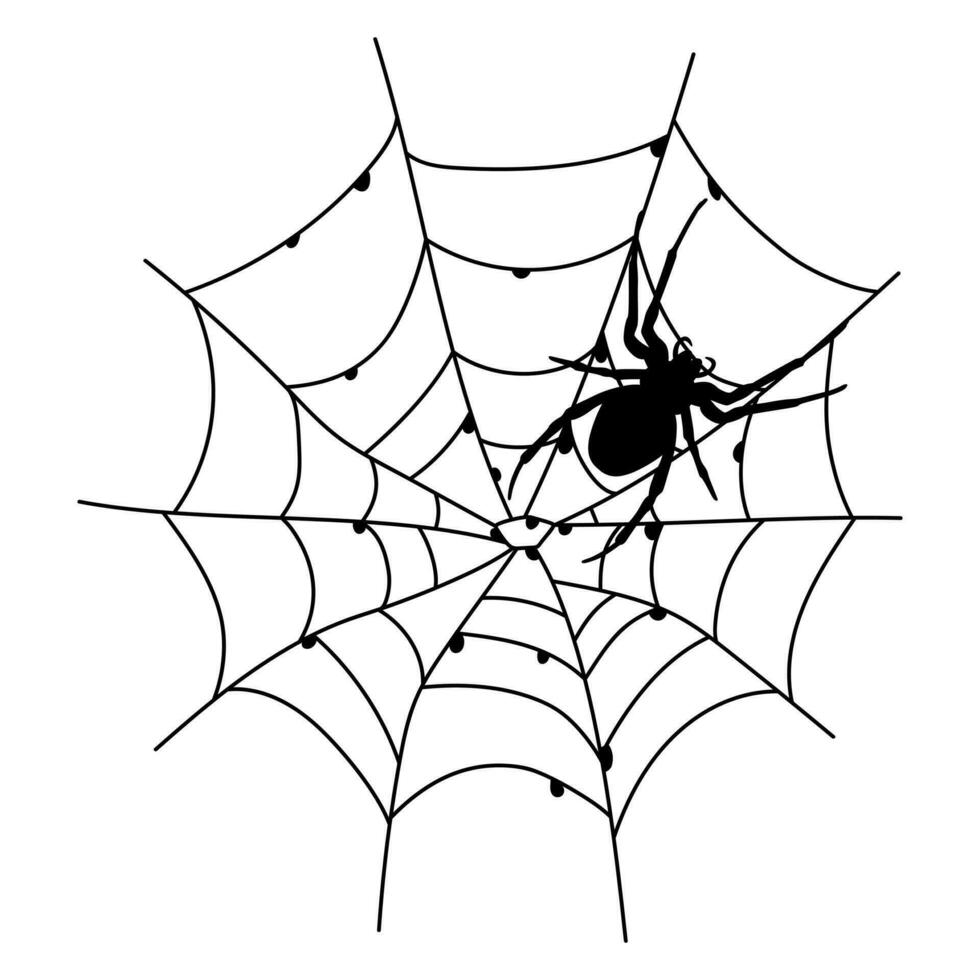 Scary black spider web isolated on white. Spooky halloween decoration. vector