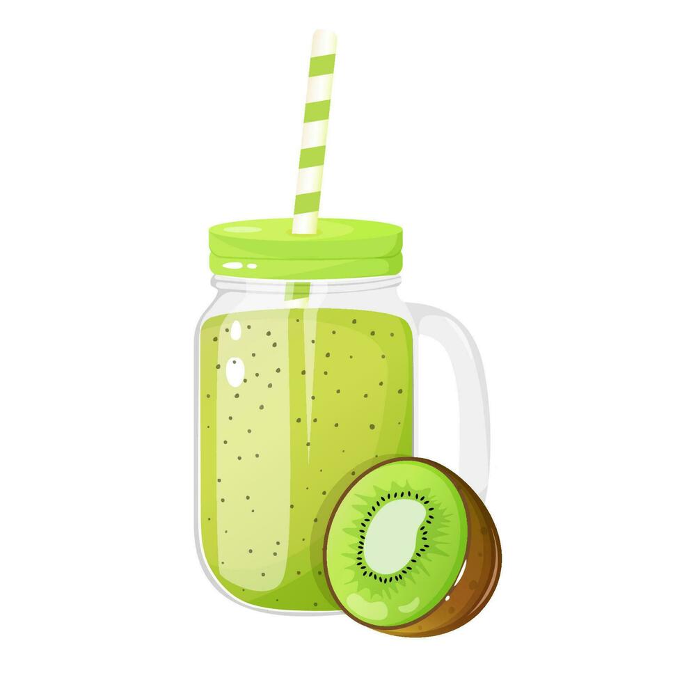 Kiwi smoothie in a glass jug. vector