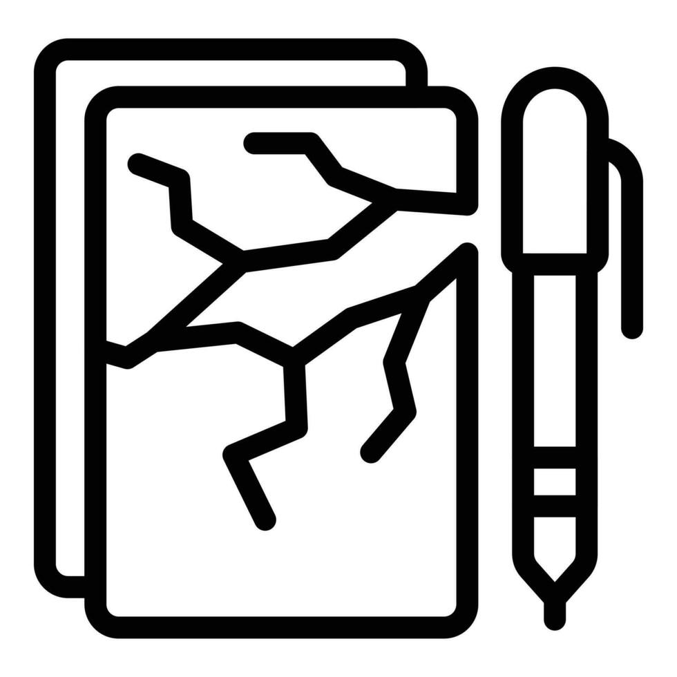 Broken notepad icon outline vector. Work simulation vector