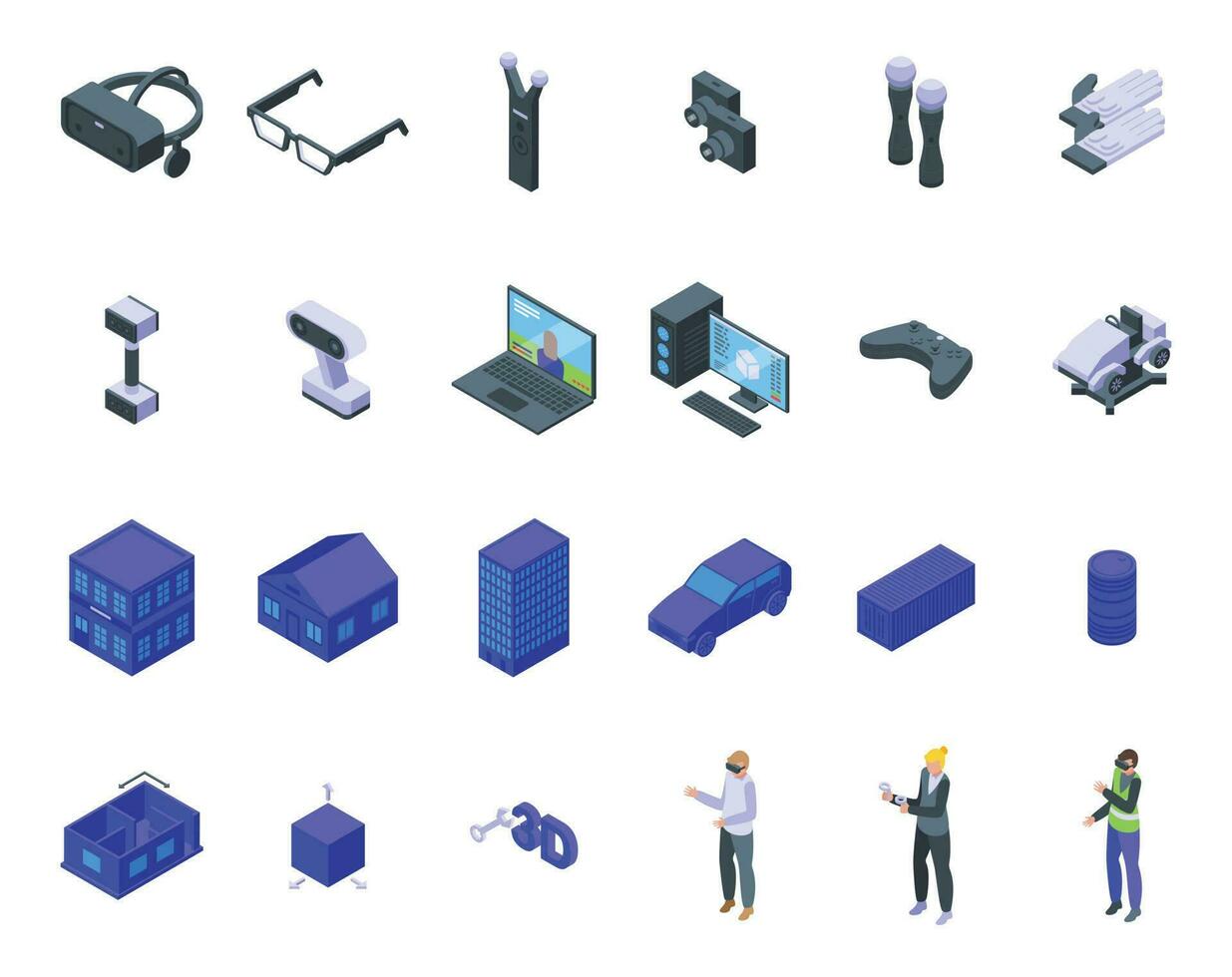 Architect of virtual reality icons set isometric vector. Digital ar vector