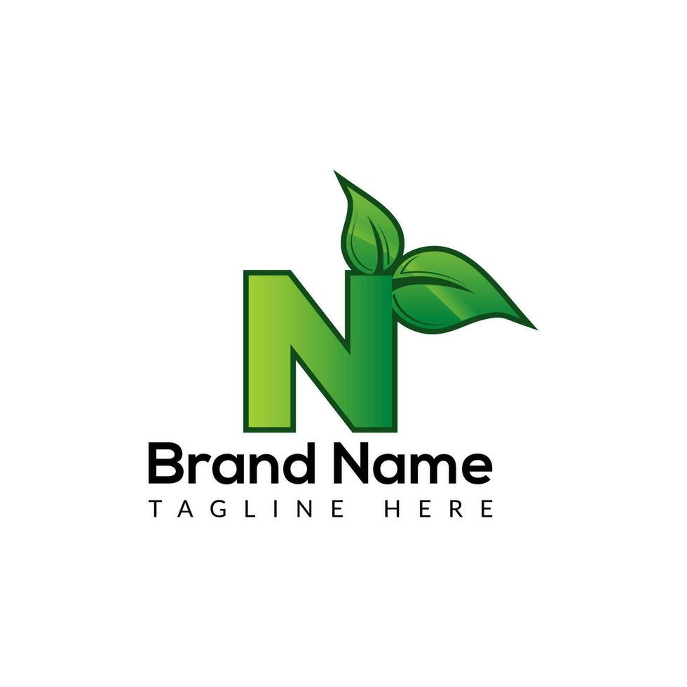 Eco Logo On Letter N Template. Eco On N Letter, Initial Eco, Leaf, Nature, Green Sign Concept vector