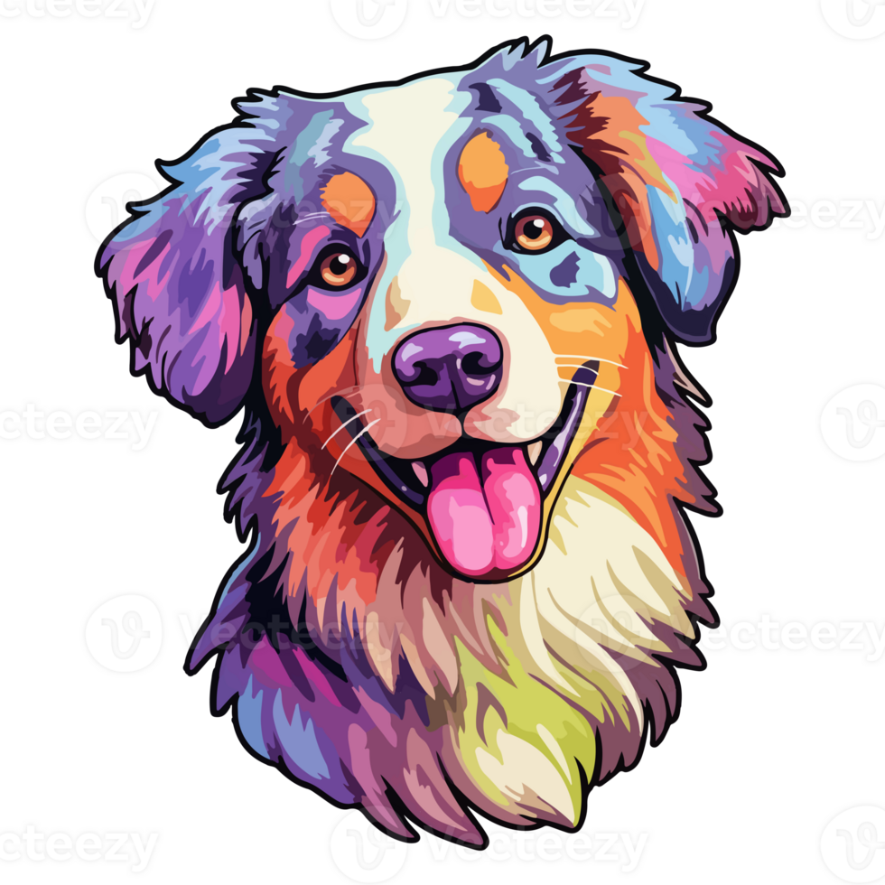 colorato australiano pastore cane, australiano pastore ritratto, cane etichetta clip arte, cane amante disegno, ai generato. png