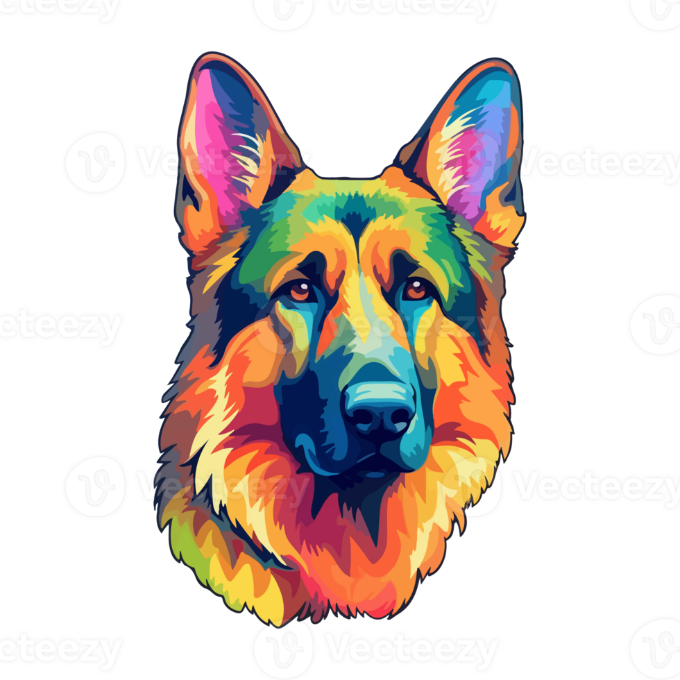 Colorful German shepherd Dog, German shepherd Portrait, Dog Sticker Clip art, Dog Lover design, . png