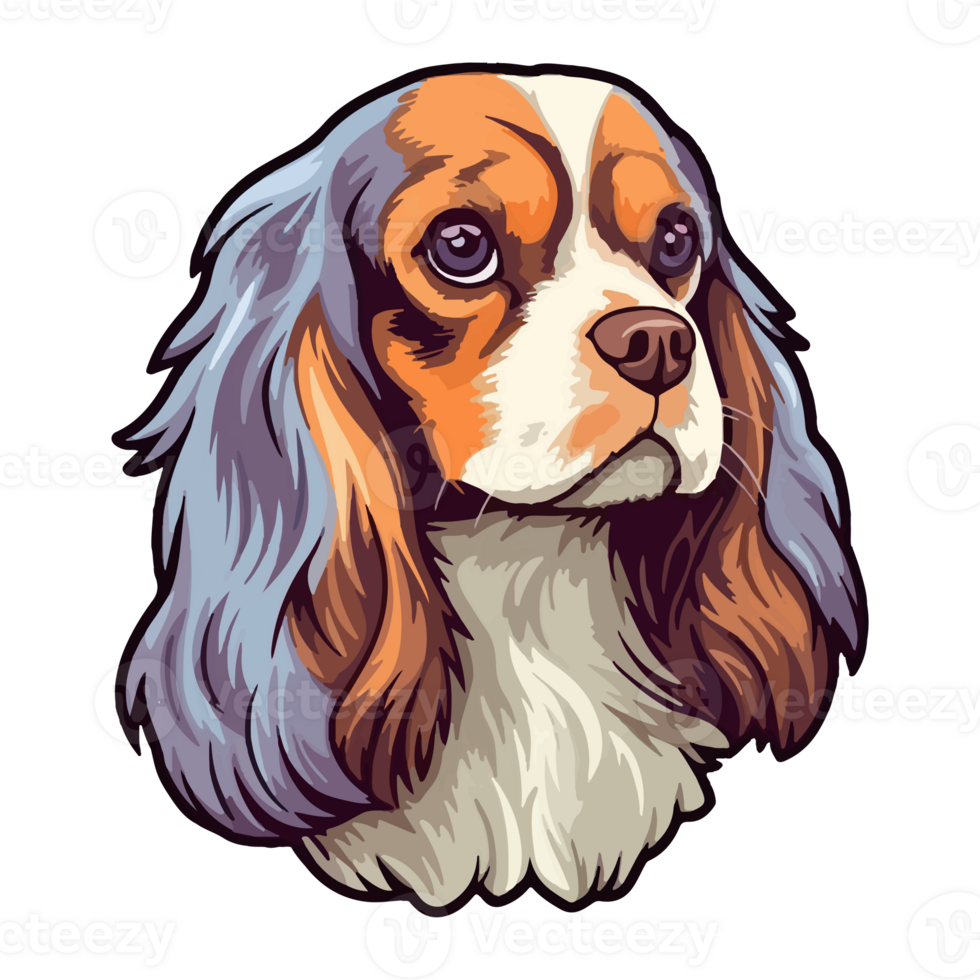 colorida descuidado rei Charles spaniel cachorro, descuidado rei Charles spaniel retrato, cachorro adesivo grampo arte, cachorro amante projeto, ai gerado. png