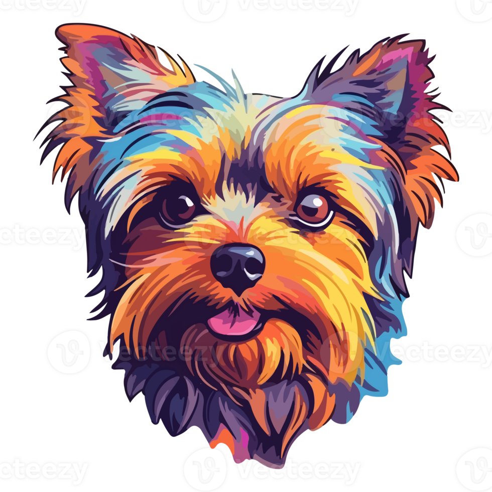 färgrik yorkshire terrier hund, yorkshire terrier porträtt, hund klistermärke klämma konst, hund älskare design, ai genererad. png