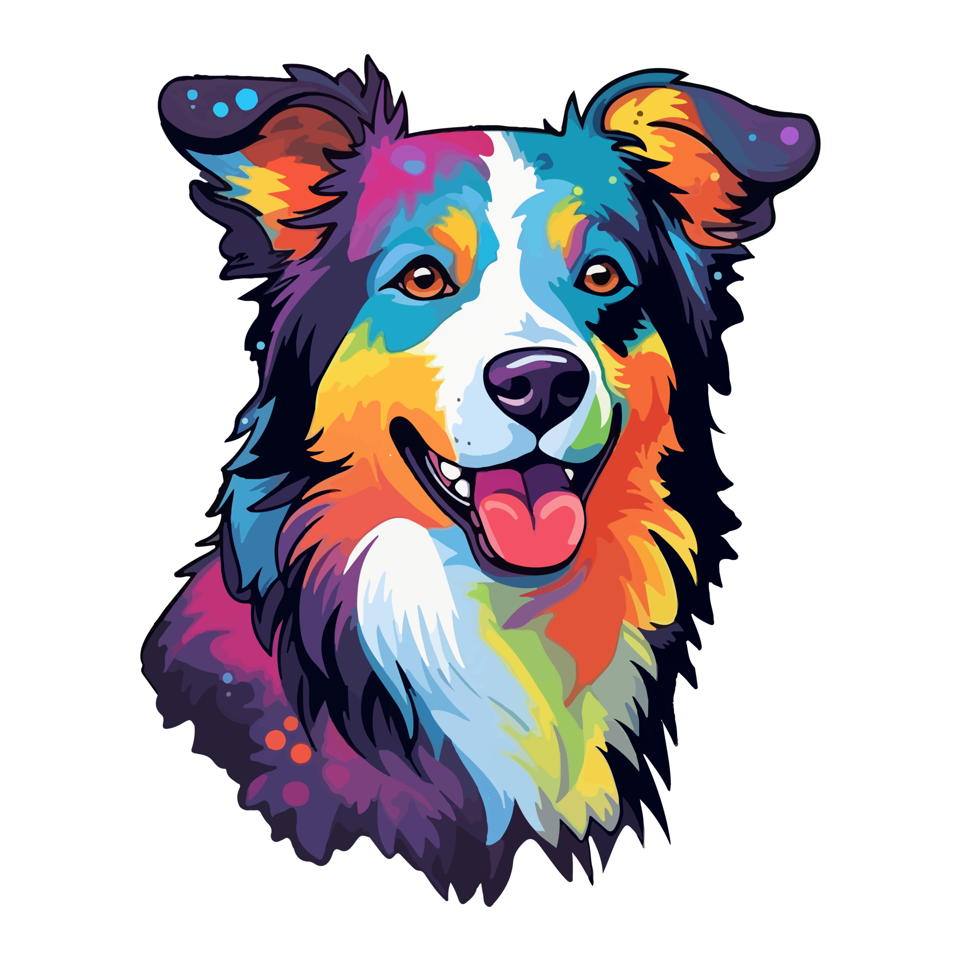 Colorful Border collie Dog, Border collie Portrait, Dog Sticker Clip