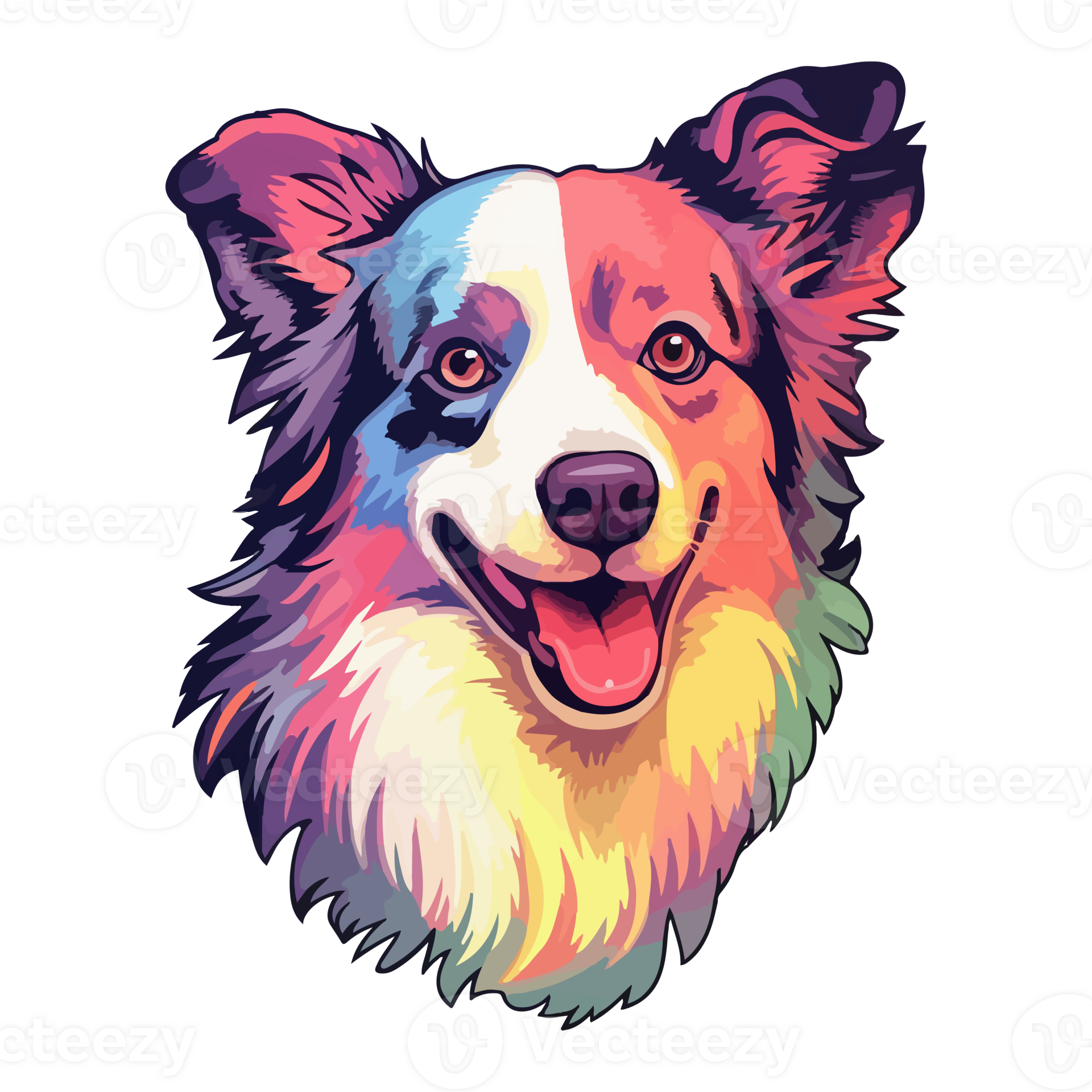 Colorful Border collie Dog, Border collie Portrait, Dog Sticker Clip ...