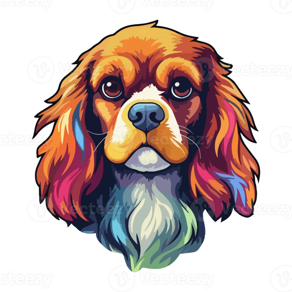 Colorful Cavalier King Charles Spaniel Dog, Cavalier King Charles Spaniel Portrait, Dog Sticker Clip art, Dog Lover design, . png