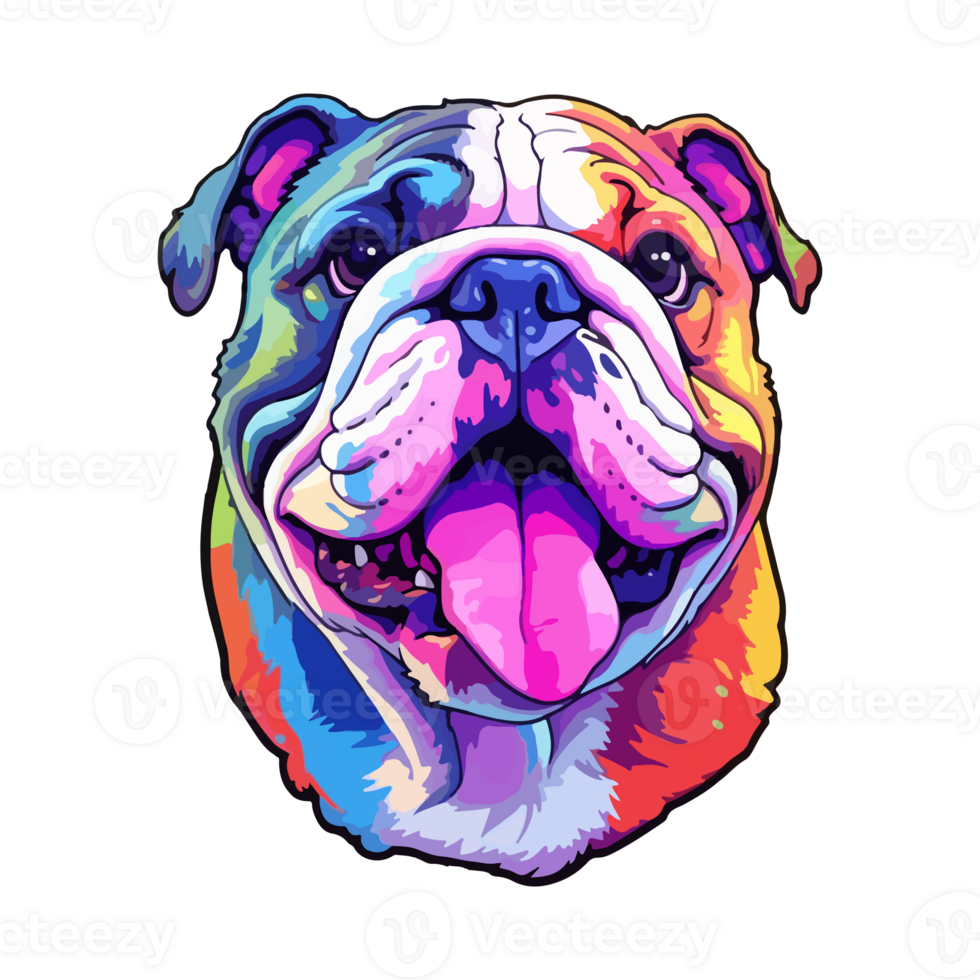 Colorful Bulldog Dog, Bulldog Portrait, Dog Sticker Clip art, Dog Lover design, . png