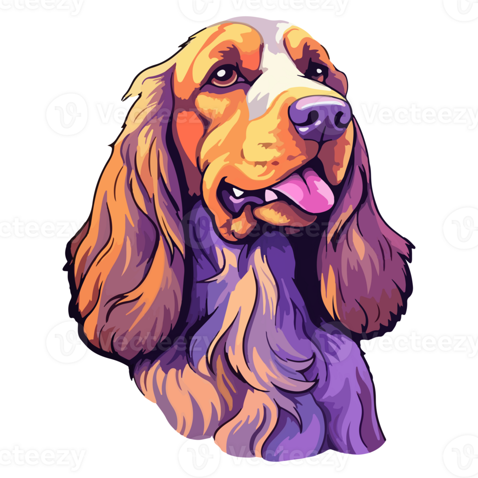 Colorful English Cocker Spaniel Dog, English Cocker Spaniel Portrait, Dog Sticker Clip art, Dog Lover design, . png