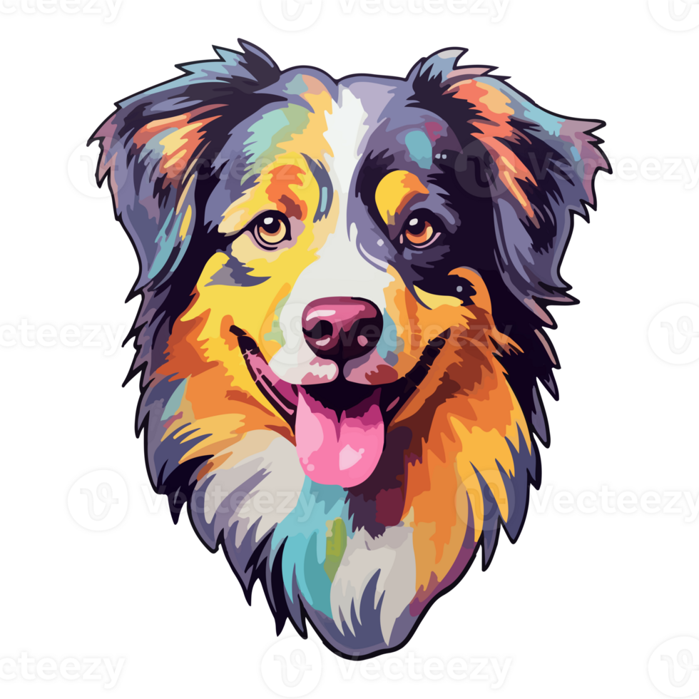 Colorful Australian Shepherd Dog, Australian Shepherd Portrait, Dog Sticker Clip art, Dog Lover design, . png