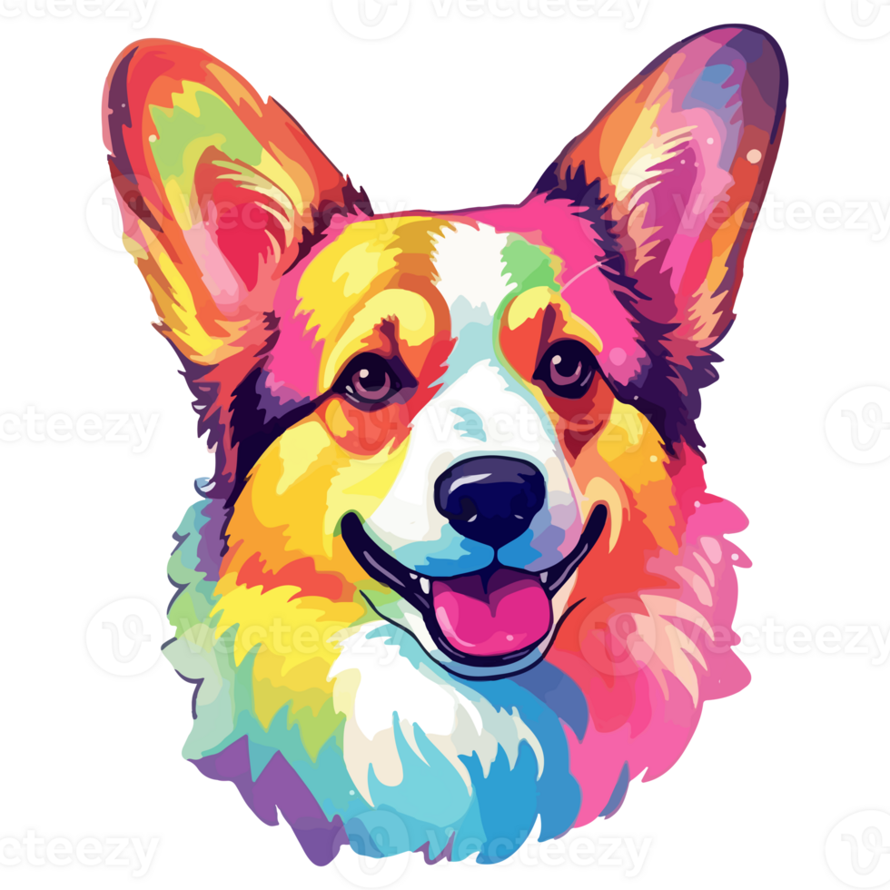 Colorful Pembroke Welsh Corgi Dog, Pembroke Welsh Corgi Portrait, Dog Sticker Clip art, Dog Lover design, . png
