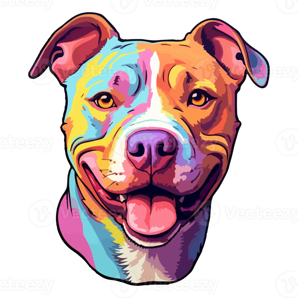 kleurrijk Amerikaans pit stier hond, Amerikaans pit stier portret, hond sticker klem kunst, hond minnaar ontwerp, ai gegenereerd. png