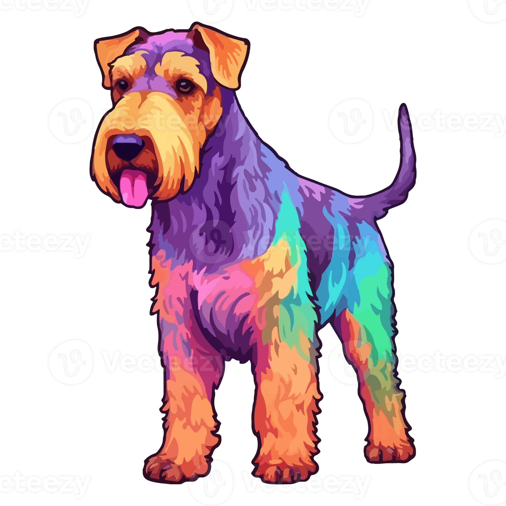 Colorful Airedale Terrier Dog, Airedale Terrier Portrait, Dog Sticker