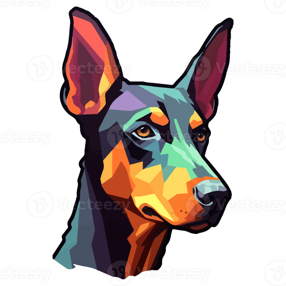 färgrik doberman hund, doberman porträtt, hund klistermärke klämma konst, hund älskare design, ai genererad. png