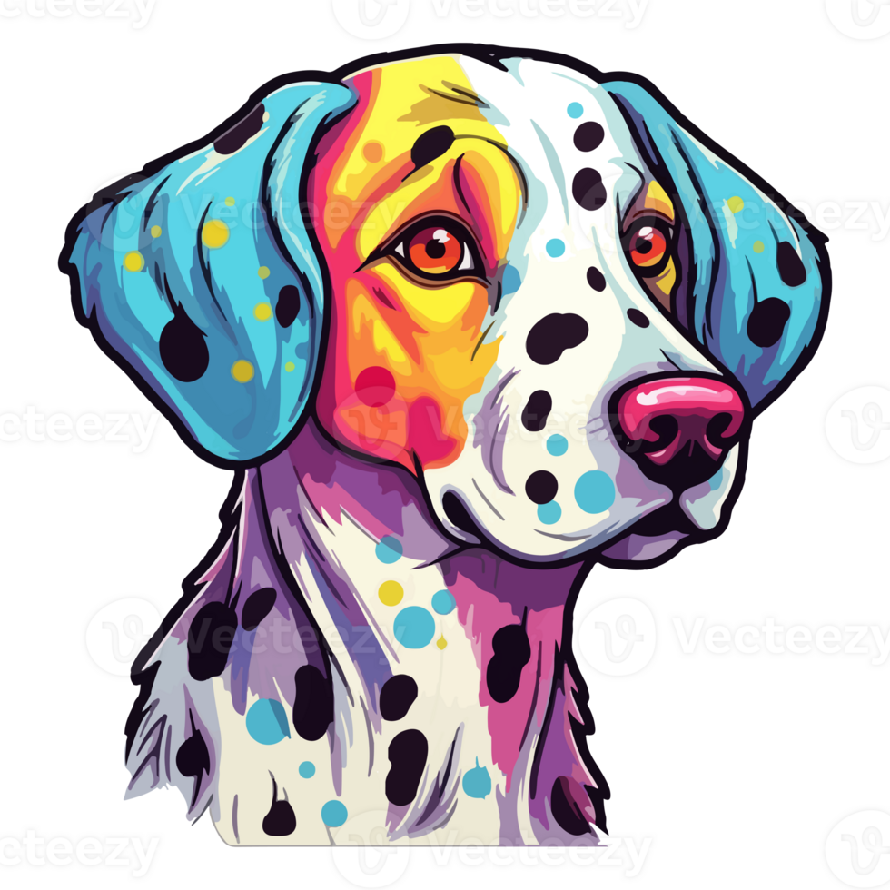 Colorful Dalmatian Dog, Dalmatian Portrait, Dog Sticker Clip art, Dog Lover design, . png