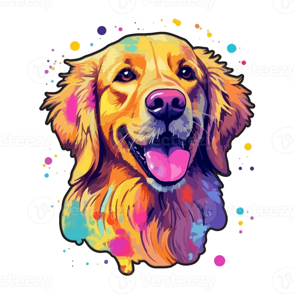 Colorful Golden retriever Dog, Golden retriever Portrait, Dog Sticker Clip art, Dog Lover design, . png