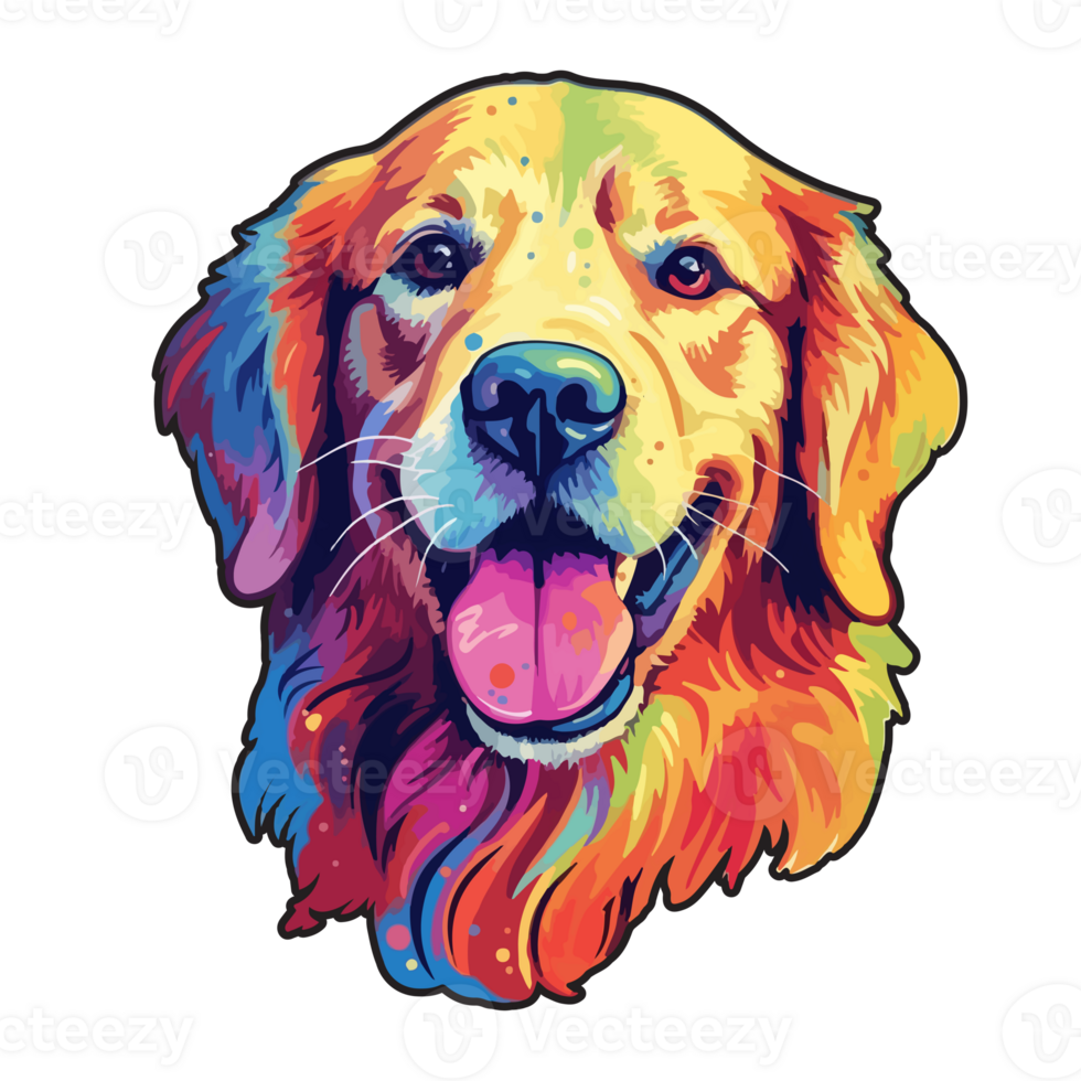 Colorful Golden retriever Dog, Golden retriever Portrait, Dog Sticker