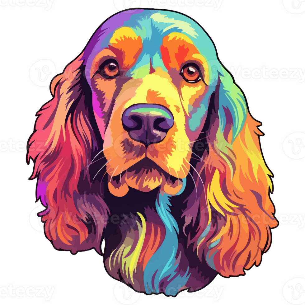 Colorful English Cocker Spaniel Dog, English Cocker Spaniel Portrait, Dog Sticker Clip art, Dog Lover design, . png