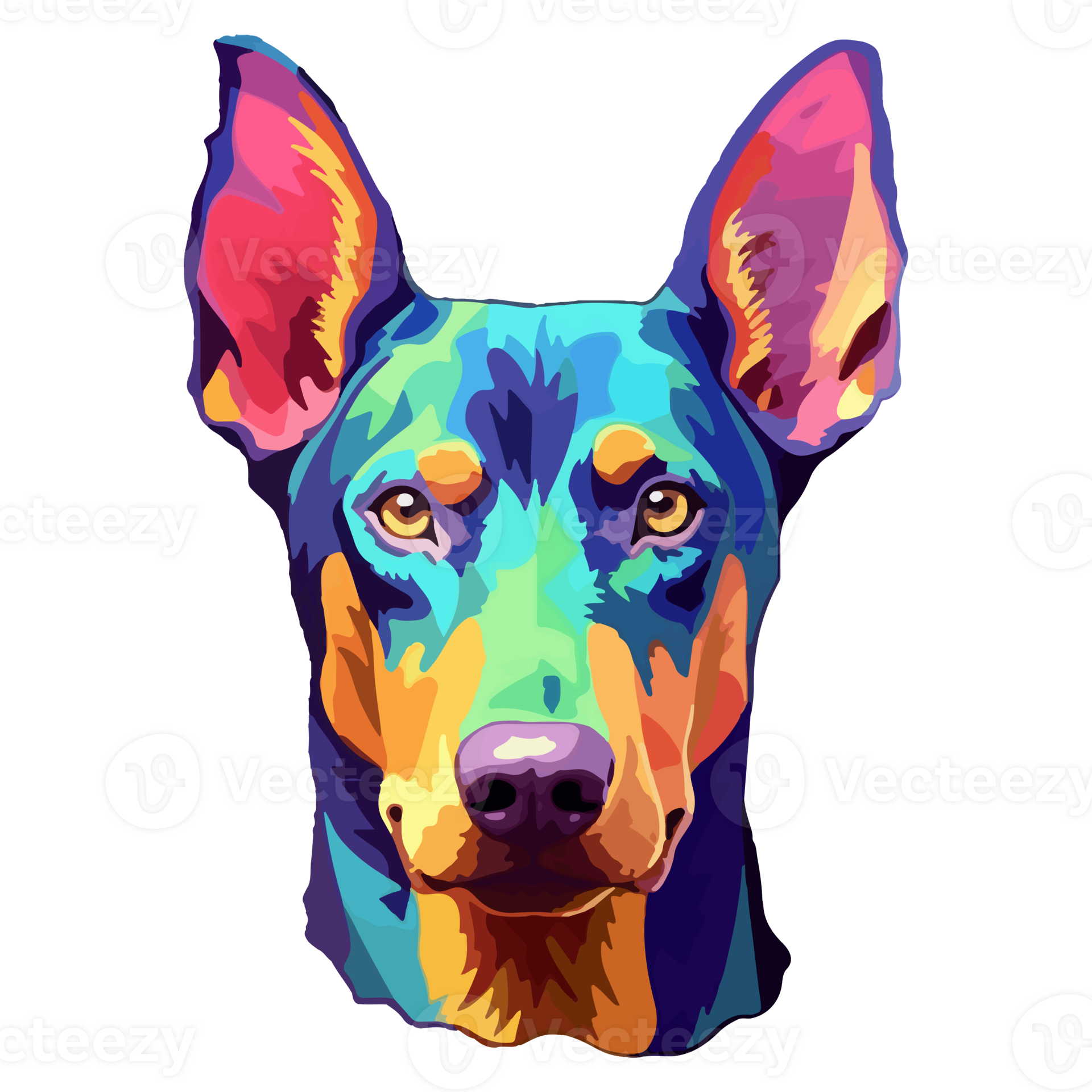 Colorful Doberman Dog, Doberman Portrait, Dog Sticker Clip art, Dog
