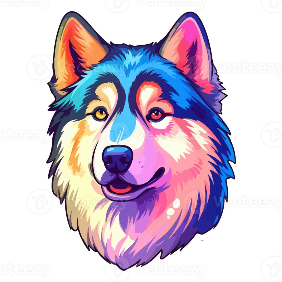 Colorful Siberian Husky Dog, Siberian Husky Portrait, Dog Sticker Clip art, Dog Lover design, . png