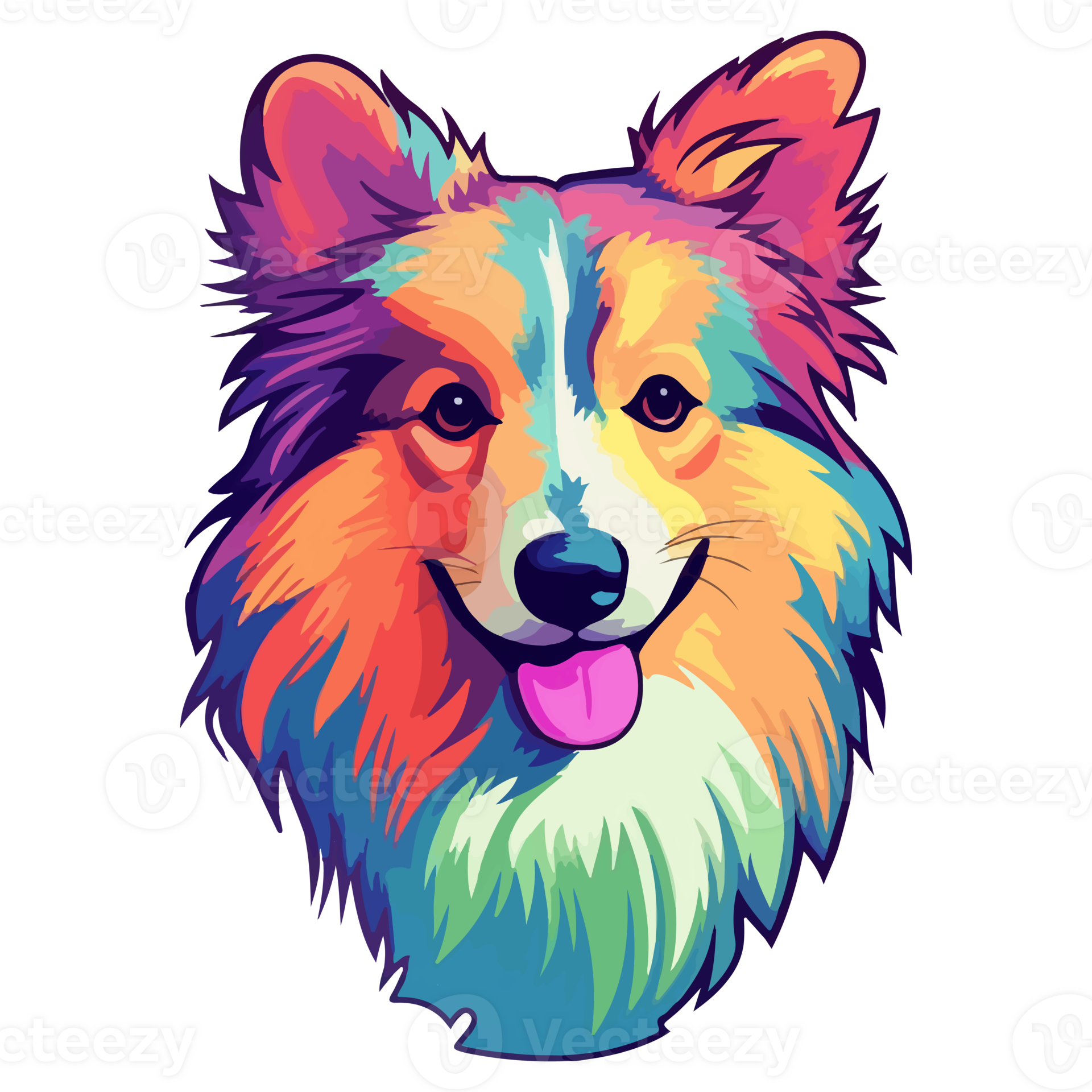 Colorful Shetland sheepdog Dog, Shetland sheepdog Portrait, Dog Sticker ...