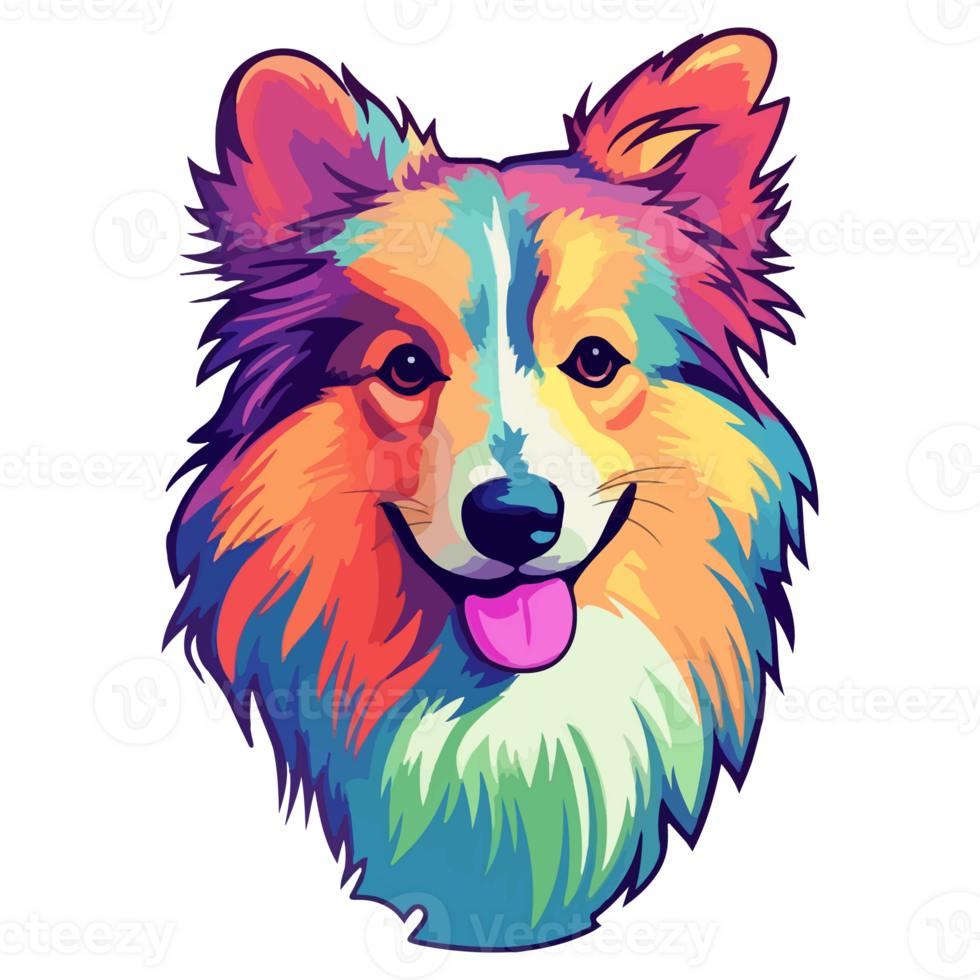 Colorful Shetland sheepdog Dog, Shetland sheepdog Portrait, Dog Sticker Clip art, Dog Lover design, . png