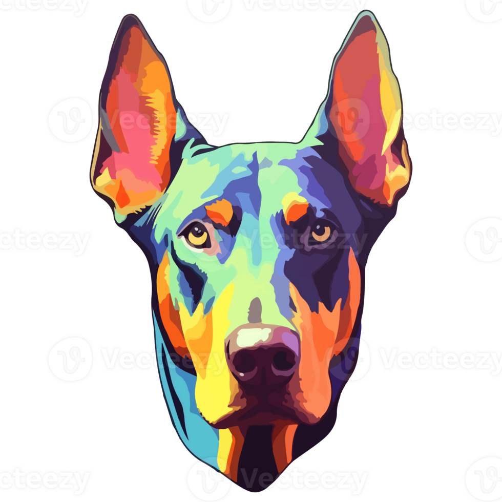 colorato doberman cane, doberman ritratto, cane etichetta clip arte, cane amante disegno, ai generato. png