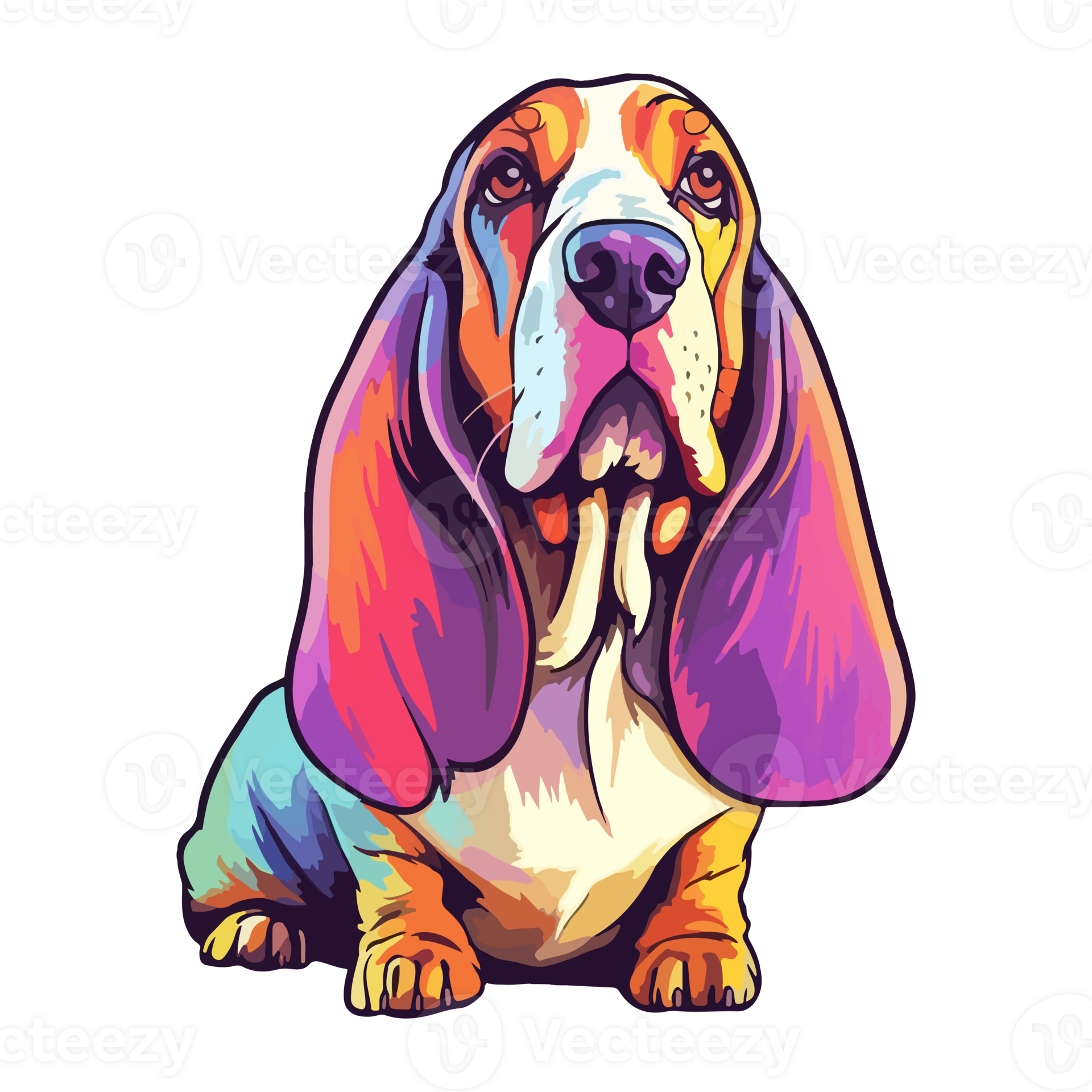 Colorful Basset hound Dog, Basset hound Portrait, Dog Sticker Clip art