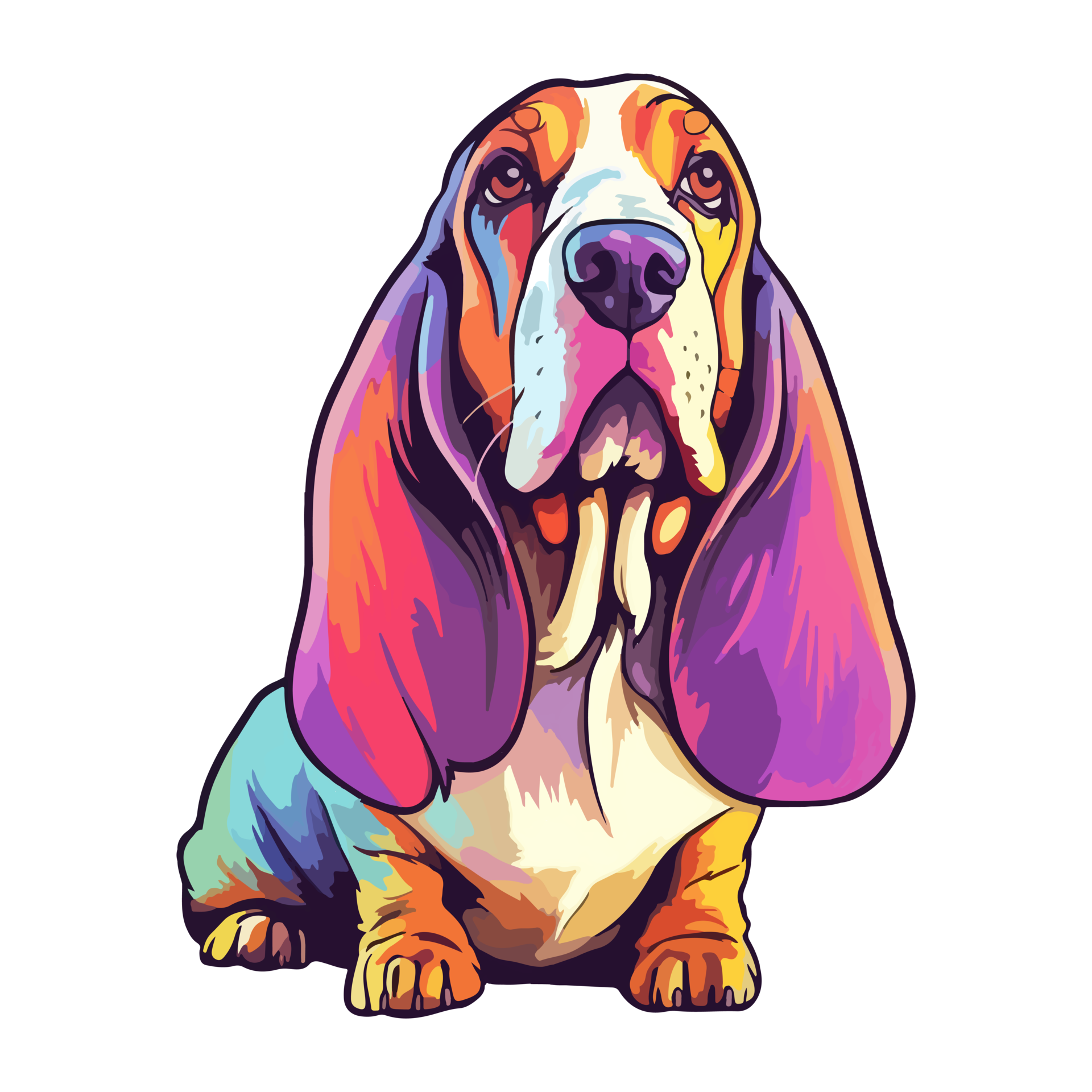 Colorful Basset hound Dog, Basset hound Portrait, Dog Sticker Clip art, Dog  Lover design, . 24240880 PNG