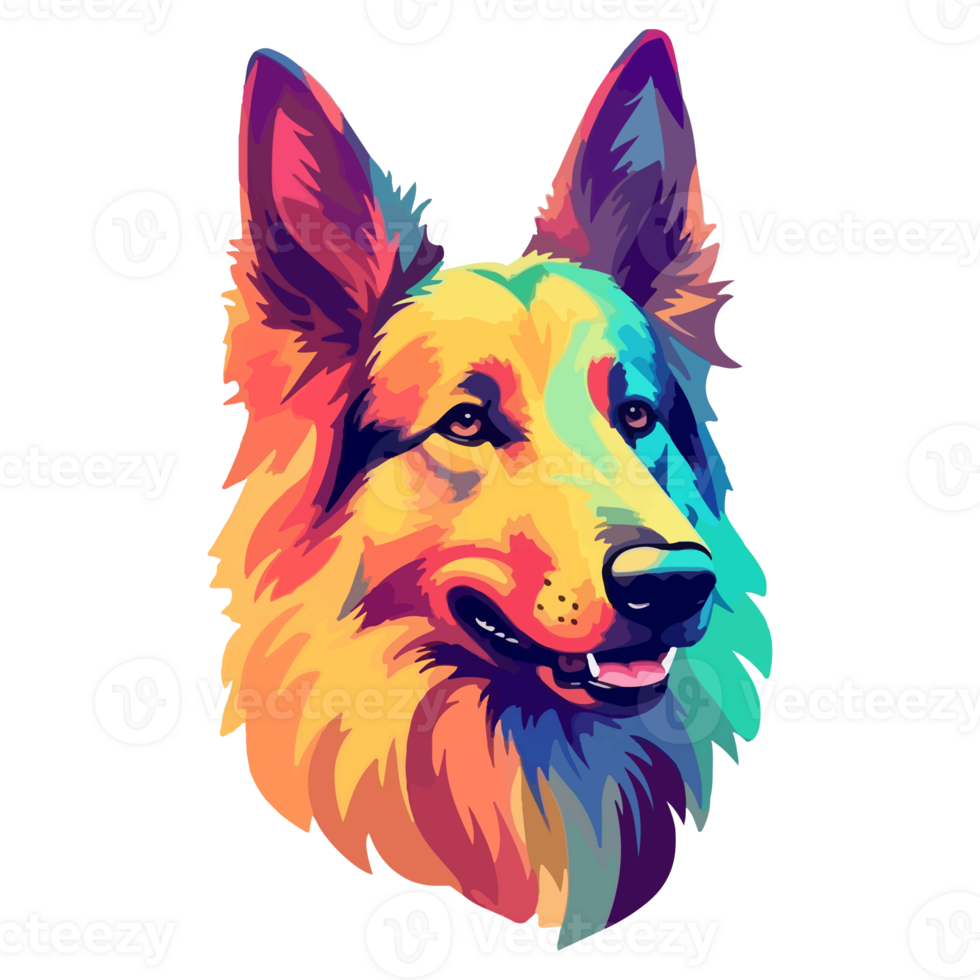Colorful Belgian shepherd Dog, Belgian shepherd Portrait, Dog Sticker Clip art, Dog Lover design, . png