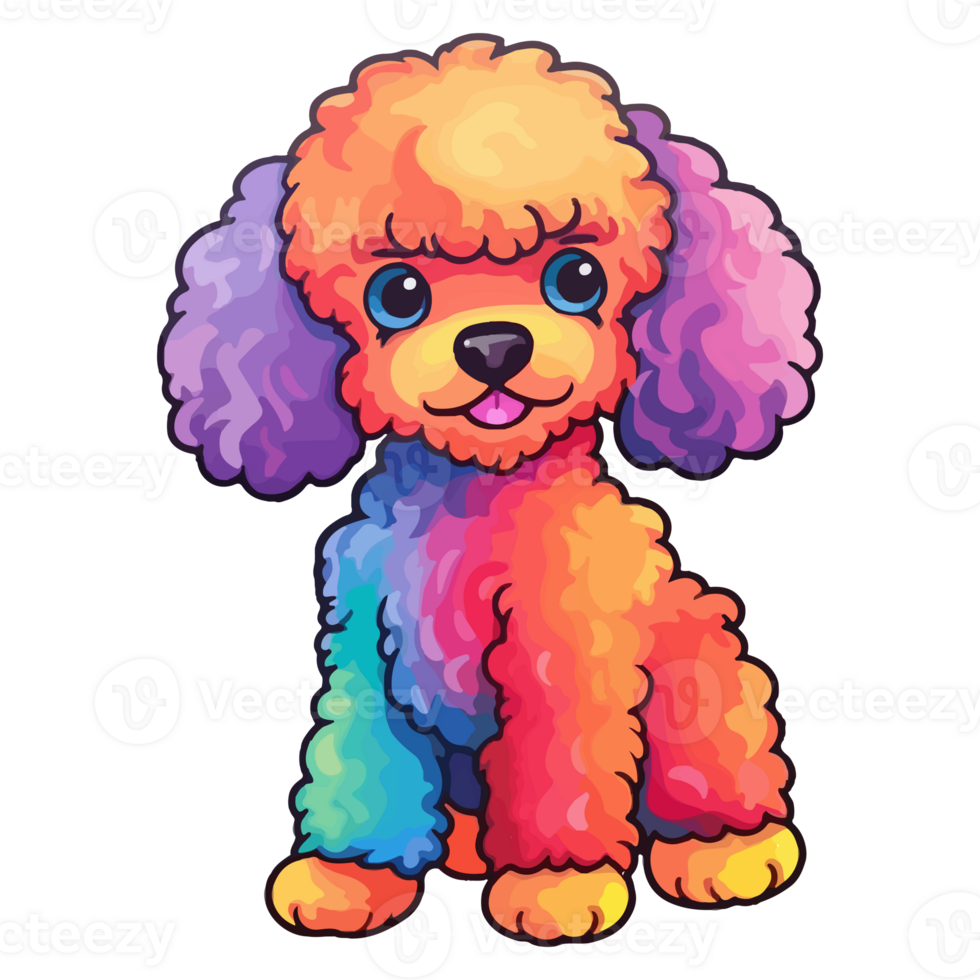 colorida poodle cachorro, poodle retrato, cachorro adesivo grampo arte, cachorro amante projeto, ai gerado. png