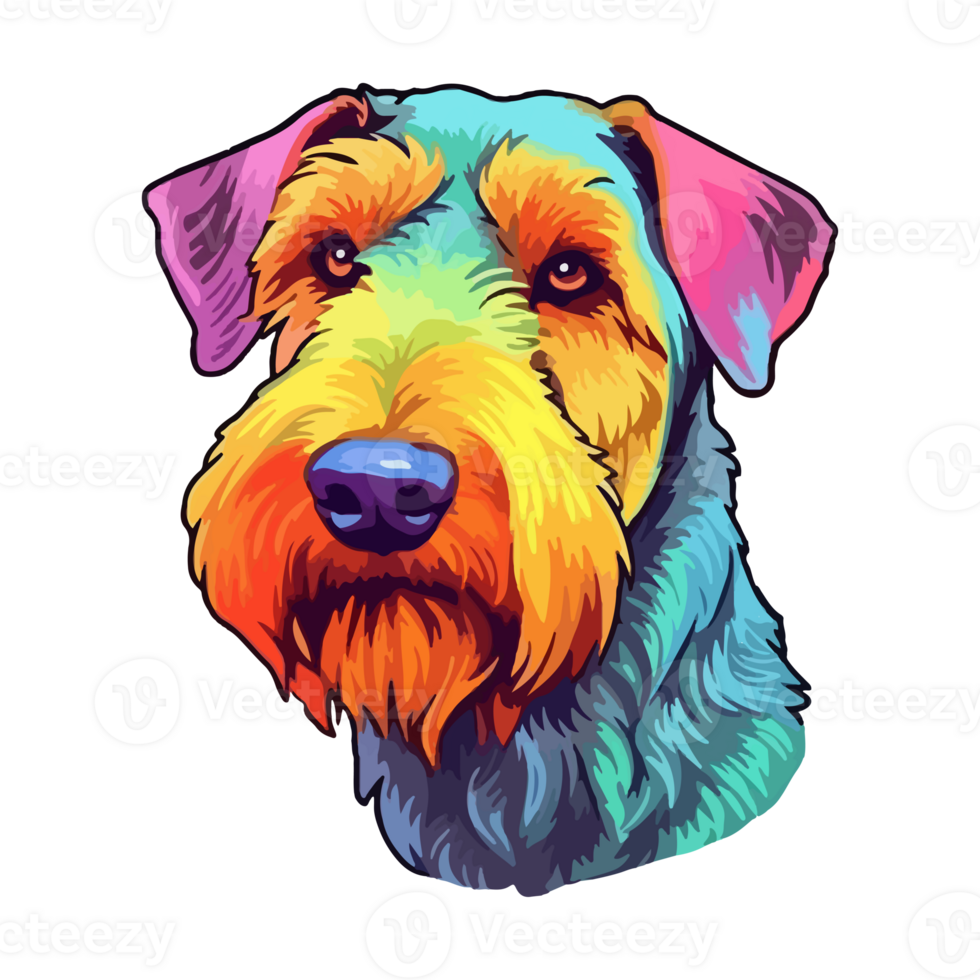 Colorful Airedale Terrier Dog, Airedale Terrier Portrait, Dog Sticker Clipart, Dog Lover design, . png