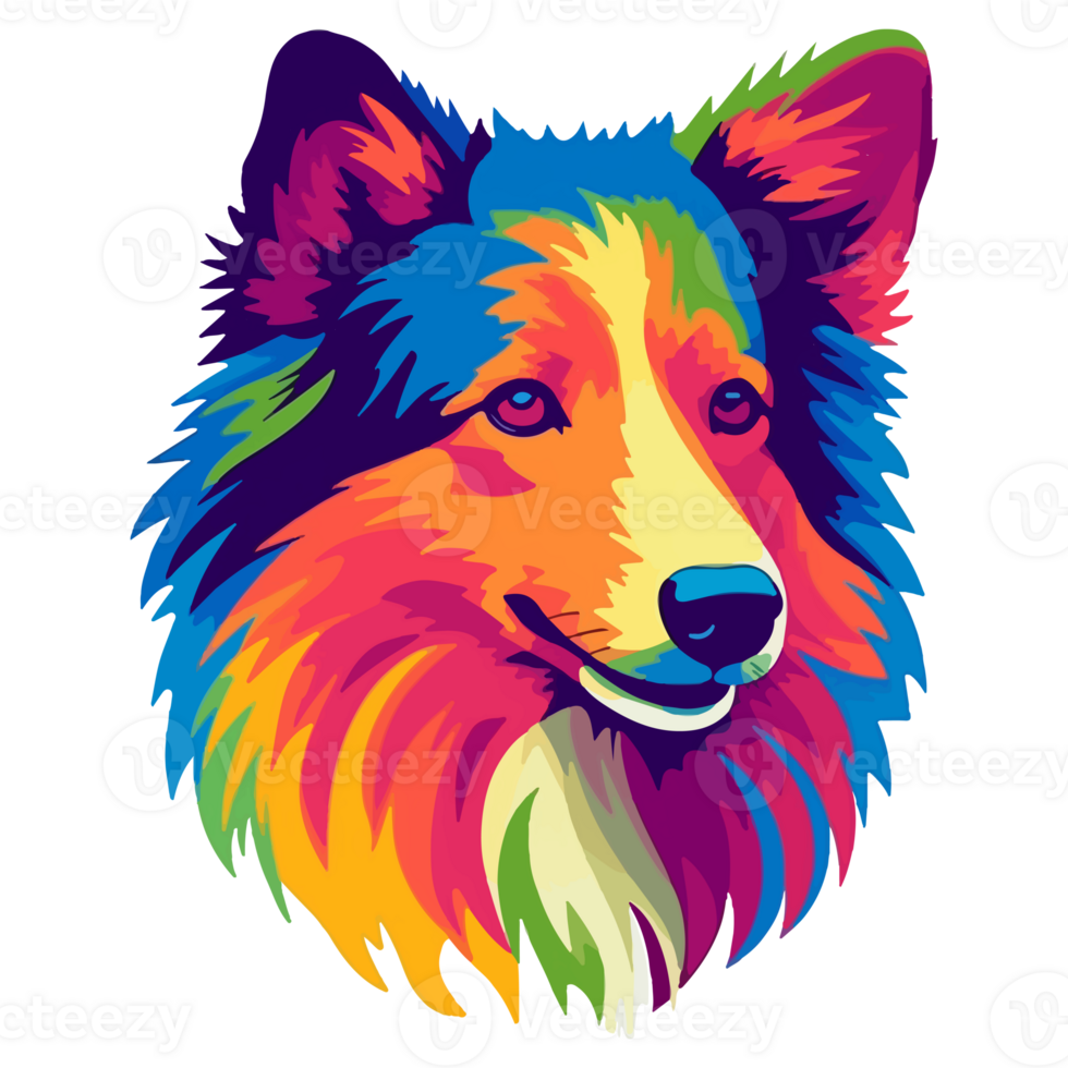 Colorful Shetland sheepdog Dog, Shetland sheepdog Portrait, Dog Sticker Clip art, Dog Lover design, . png